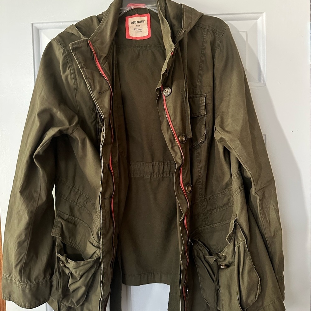 Old Navy Womens Olive‎ Utility Jacket with pink trim